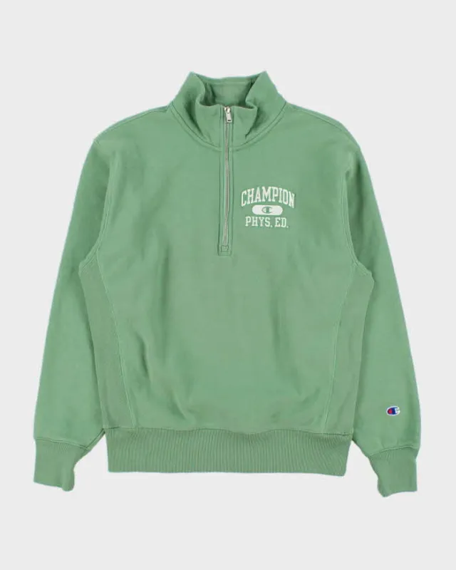 Vintage Champion Sage Green Reverse Weave Heavyweight Phys. Ed. Quarter-Zip Sweatshirt - M made by Champion