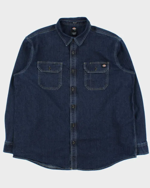 Vintage Dickies Dark Wash Denim Heavyweight Relaxed Fit Long Sleeve Workwear Shirt - XL made by Dickies