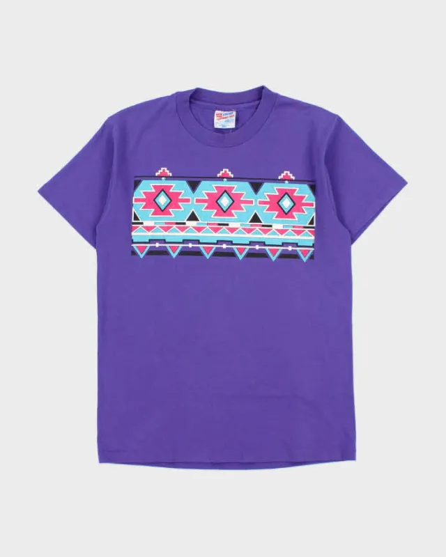 Vintage 1992 Hanes Heavyweight Made In USA Aztec Graphic Single Stitch Crewneck T-Shirt - M made by Rokit