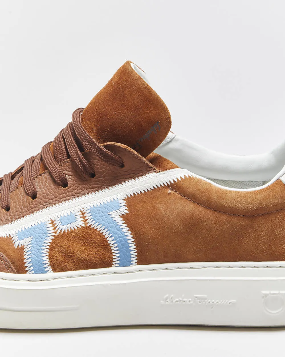 2024 Salvatore Ferragamo Gancini Borg Tan Suede Leather Low Trainers - UK10 sold by Rokit product image thumbnail 5