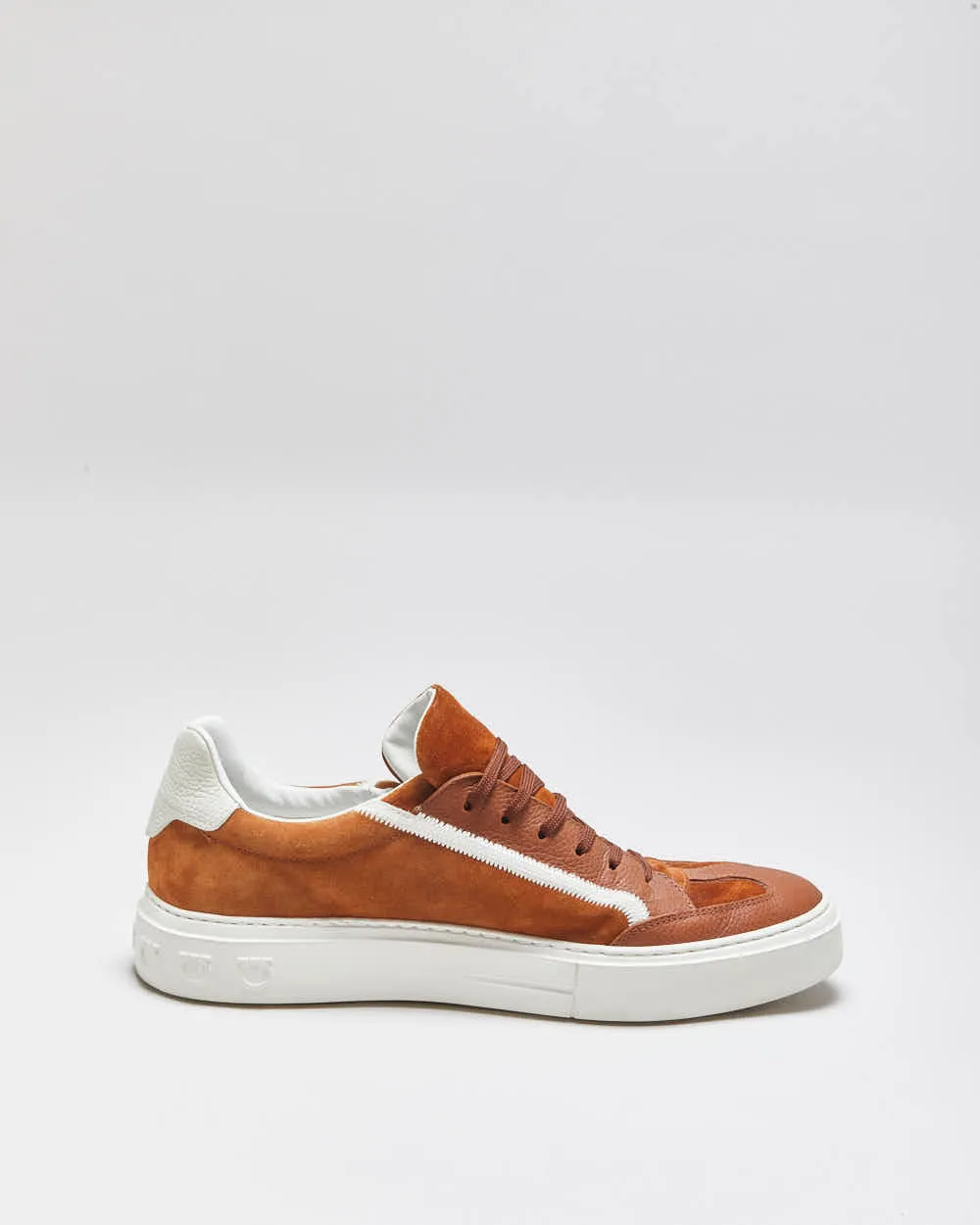 2024 Salvatore Ferragamo Gancini Borg Tan Suede Leather Low Trainers - UK10 sold by Rokit product image thumbnail 2
