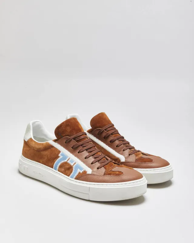 2024 Salvatore Ferragamo Gancini Borg Tan Suede Leather Low Trainers - UK10 made by Salvatore Ferragamo