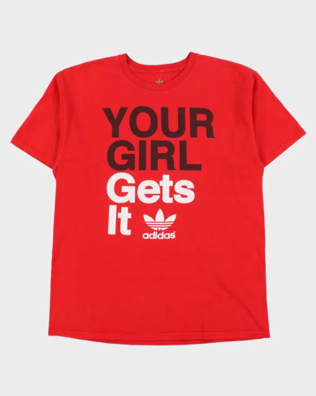 Vintage Y2K 00s Adidas Originals 'Your Girl Gets It' Heavyweight Crewneck T-Shirt - L made by Adidas