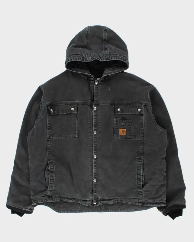 Vintage Carhartt J284 BLK Sherpa Lined Washed Duck Canvas Sandstone Multi-Pocket Utility Jacket - XXL made by Carhartt