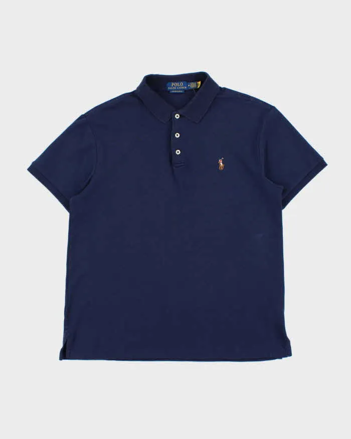 Vintage Polo Ralph Lauren Navy Custom Slim Fit Short Sleeve Polo Shirt - M sold by Rokit