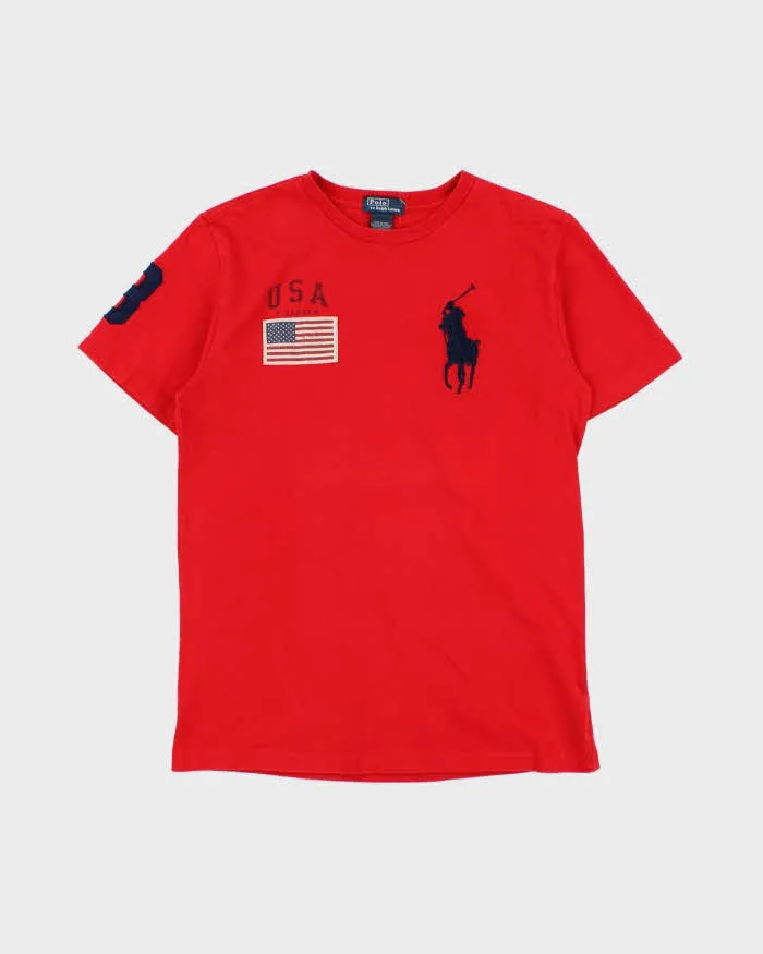 Vintage Y2K 00s Polo Ralph Lauren USA Large Pony 3 Heavyweight Crewneck T-Shirt - S sold by Rokit