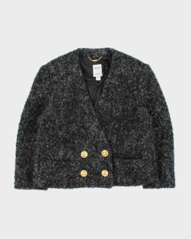 Vintage FW1998 Celine Paris Runway Women's Wool Cropped Double Breasted Triomphe Tweed Evening Jacket - S made by Celine