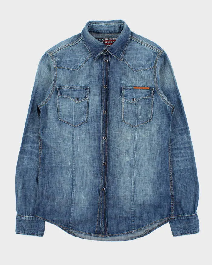 Vintage Y2k 2000s True Religion Denim Long Sleeve Snap Button Shirt - L sold by Rokit