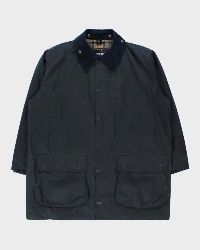 Vintage Barbour Classic Navy Border Tartan Lined Waxed Country Jacket - 3XL sold by Rokit