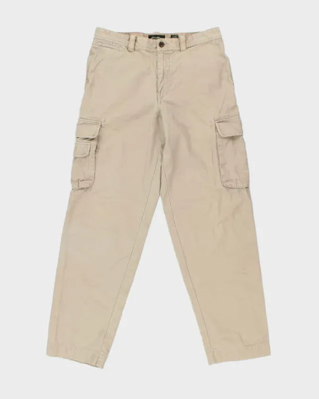 Vintage Y2K 00s Eddie Bauer Khaki Heavyweight Canvas Relaxed Utility Fit Cargo Trousers - W33 L34 made by Eddie Bauer