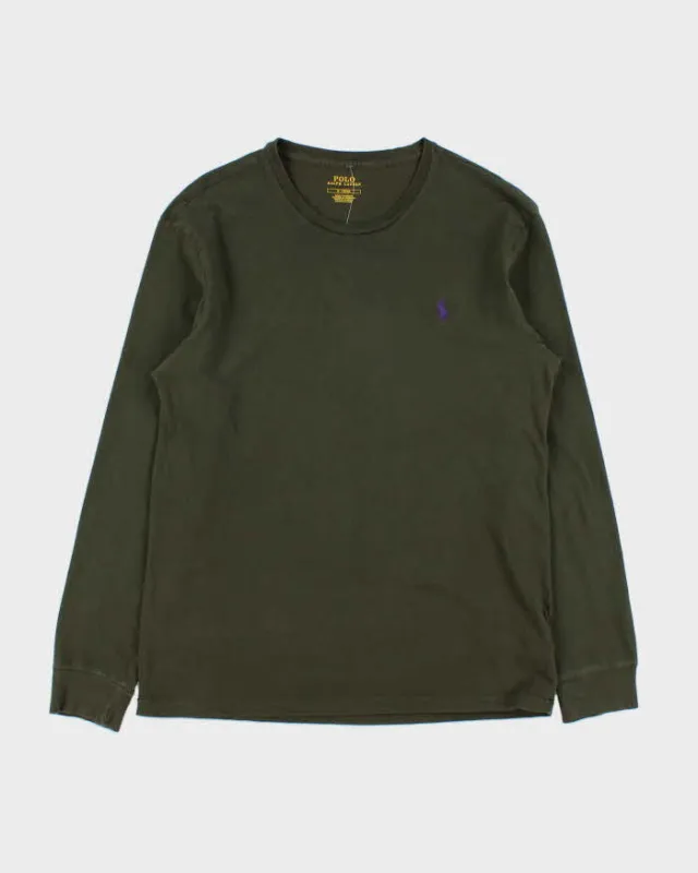 Vintage Polo Ralph Lauren Khaki Long Sleeve Crewneck T-Shirt - M made by Ralph Lauren