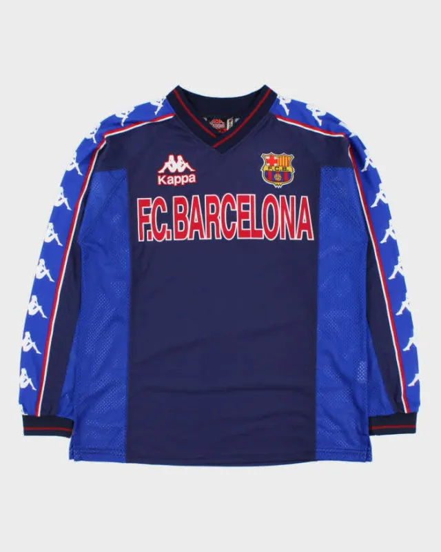 Vintage 1997-98 Kappa Barcelona FC Mesh Long Sleeve Football Training Jersey - M made by Kappa