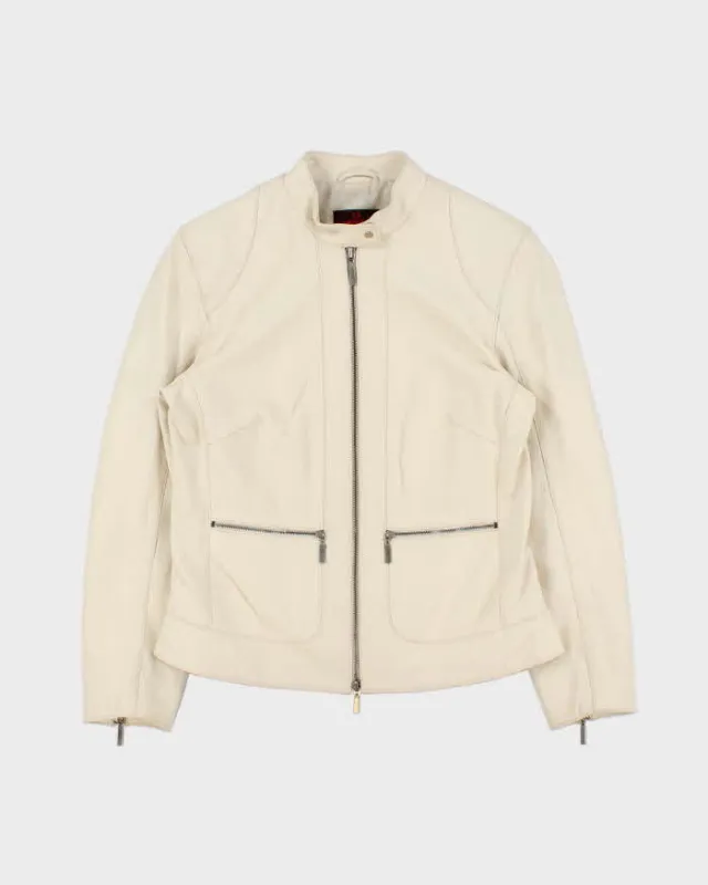 Vintage Y2K 00s Danier Women's Cream Leather Cafe Racer Moto Jacket - S made by Rokit
