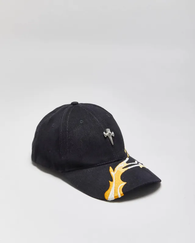 Vintage Y2K 00s Strut Embroidered Flame Biker Canvas Velcro Baseball Cap - OS made by Rokit