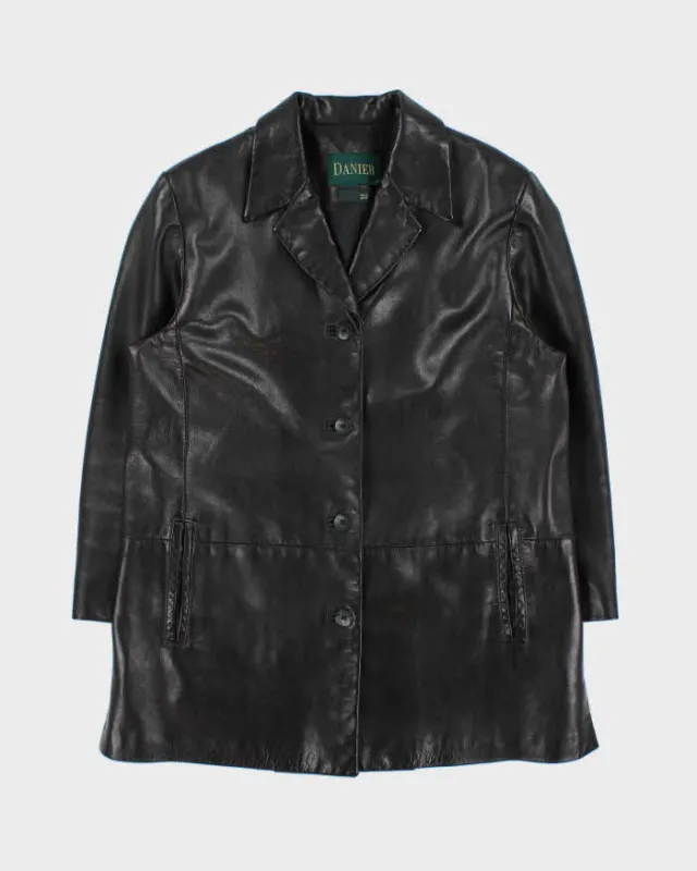 Vintage 1990s Danier Women's Made In Canada Mid-Length Calfskin Leather Button Front Jacket - M made by Rokit