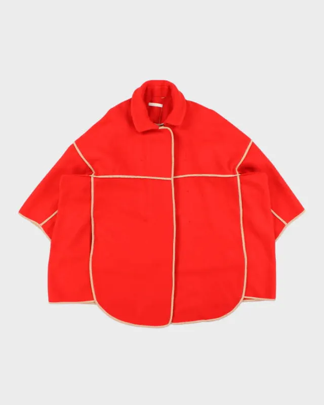Vintage FW2005 Chloe Women's Bright Red Wool Blend Silk Trim Oversized Blanket Coat - L made by Chloe