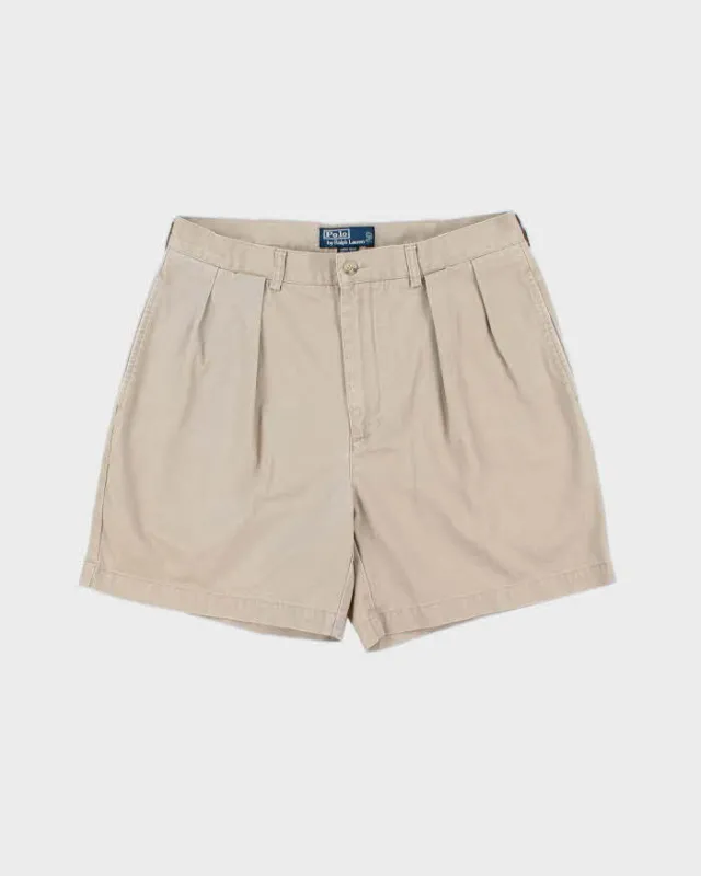Vintage Y2K 00s Polo Ralph Lauren 'Andrew' Khaki Double Pleated Classic Chino Bermuda Shorts - W34 made by Ralph Lauren