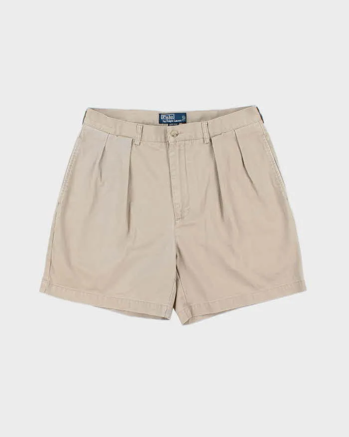 Vintage Y2K 00s Polo Ralph Lauren 'Andrew' Khaki Double Pleated Classic Chino Bermuda Shorts - W34 sold by Rokit