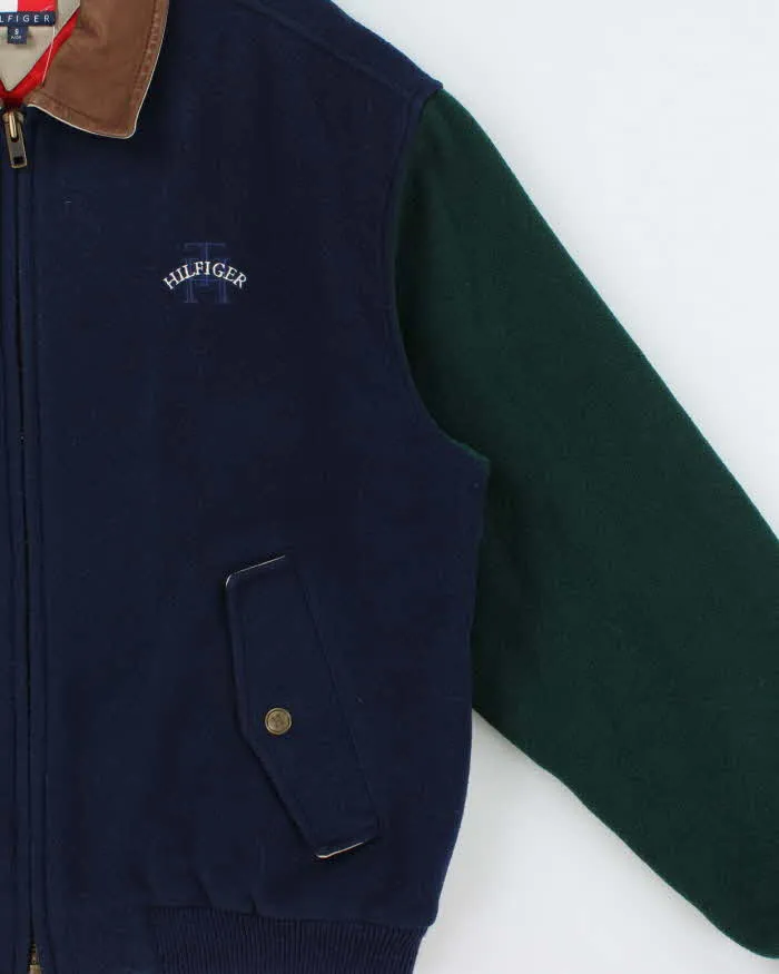Vintage 1990s Tommy Hilfiger Wool Blend Colour Block Quilt Lined Leather Collar Bomber Jacket - S sold by Rokit product image thumbnail 3