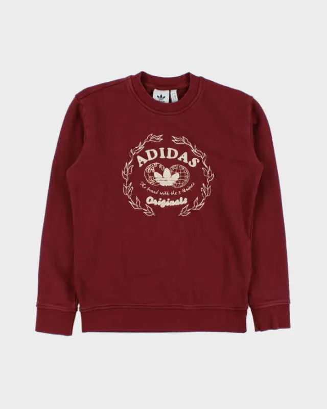 Vintage Adidas Originals Shadow Red Embroidered Collegiate Logo Heavyweight Crewneck Sweatshirt - S made by Adidas