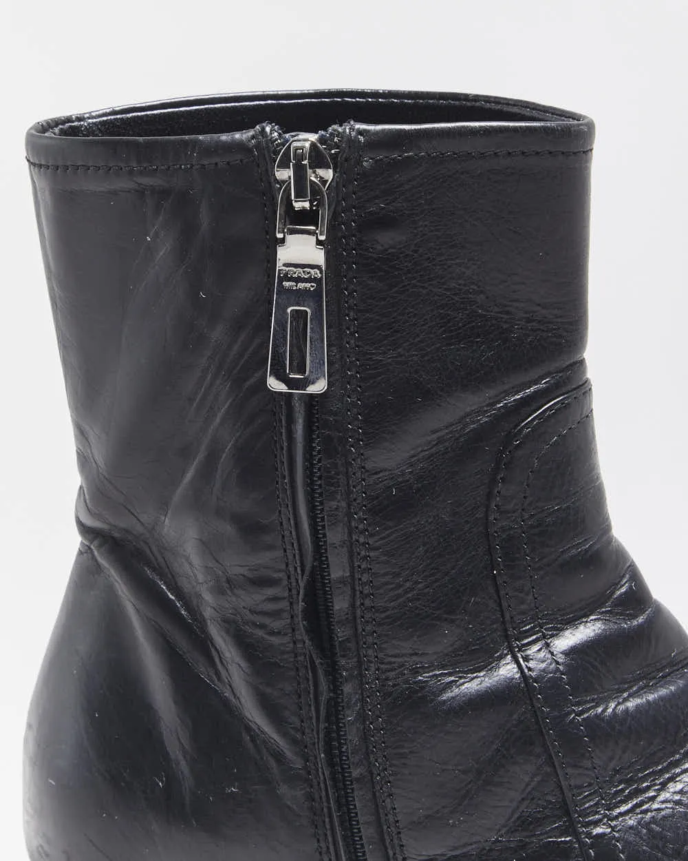 Vintage Y2K 00s Prada Women's Leather Low Heel Ankle Boots - UK3.5 sold by Rokit product image thumbnail 5
