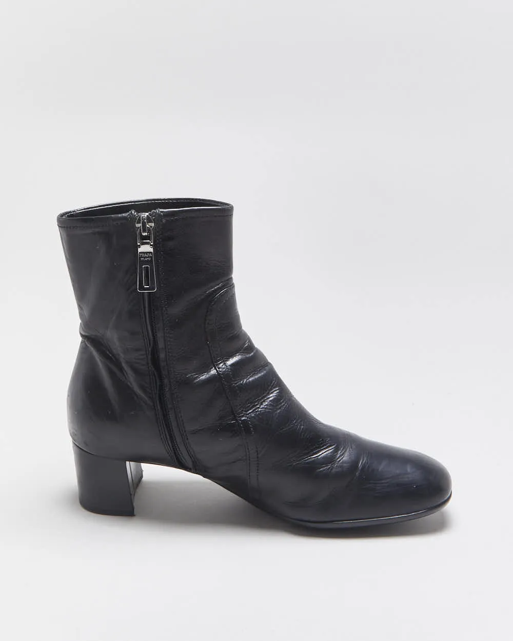 Vintage Y2K 00s Prada Women's Leather Low Heel Ankle Boots - UK3.5 sold by Rokit product image thumbnail 2