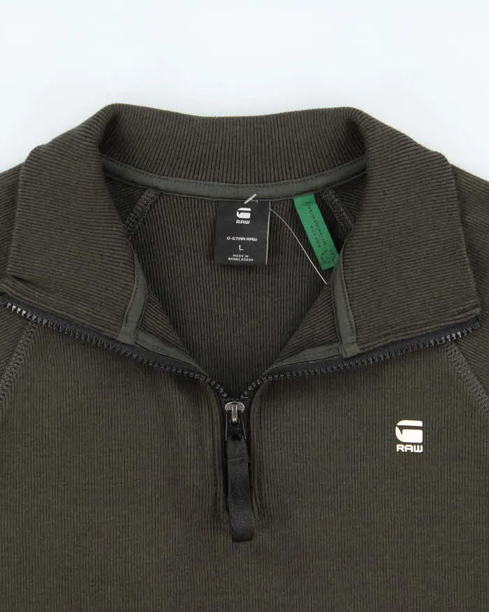 Vintage G-Star Raw Khaki Ribbed Sustainable Heavyweight Cotton Quarter-Zip Sweatshirt - L sold by Rokit product image thumbnail 5