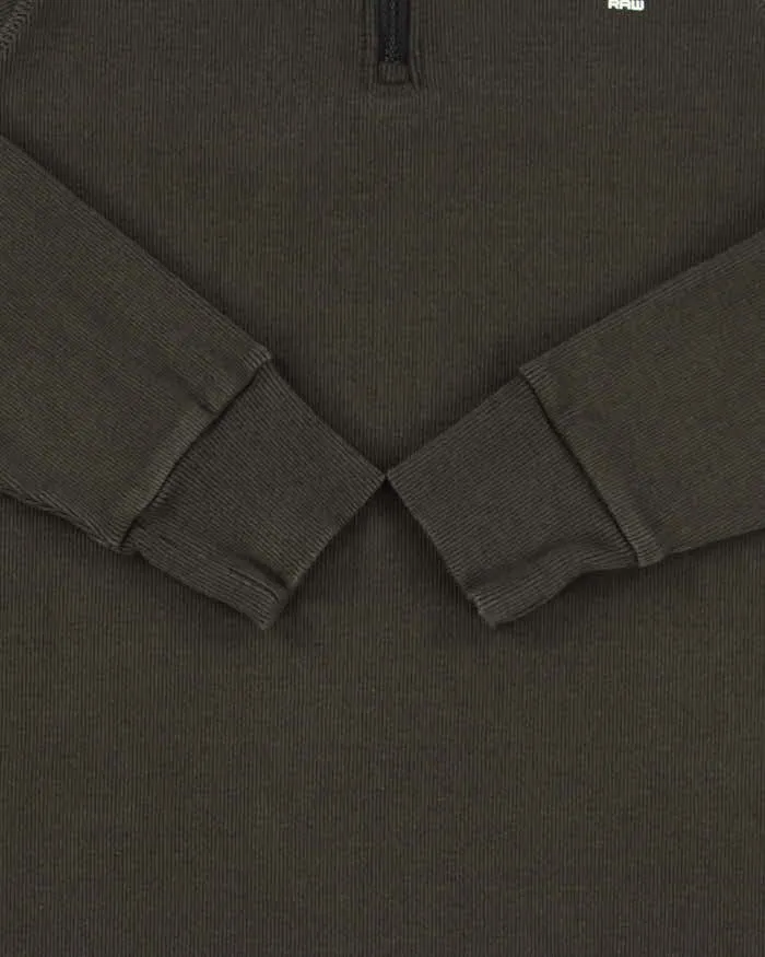 Vintage G-Star Raw Khaki Ribbed Sustainable Heavyweight Cotton Quarter-Zip Sweatshirt - L sold by Rokit product image thumbnail 4