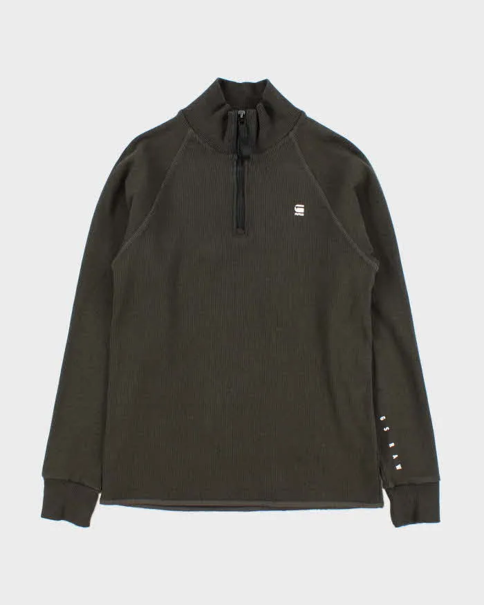 Vintage G-Star Raw Khaki Ribbed Sustainable Heavyweight Cotton Quarter-Zip Sweatshirt - L sold by Rokit