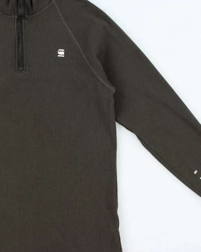 Vintage G-Star Raw Khaki Ribbed Sustainable Heavyweight Cotton Quarter-Zip Sweatshirt - L sold by Rokit product image thumbnail 3