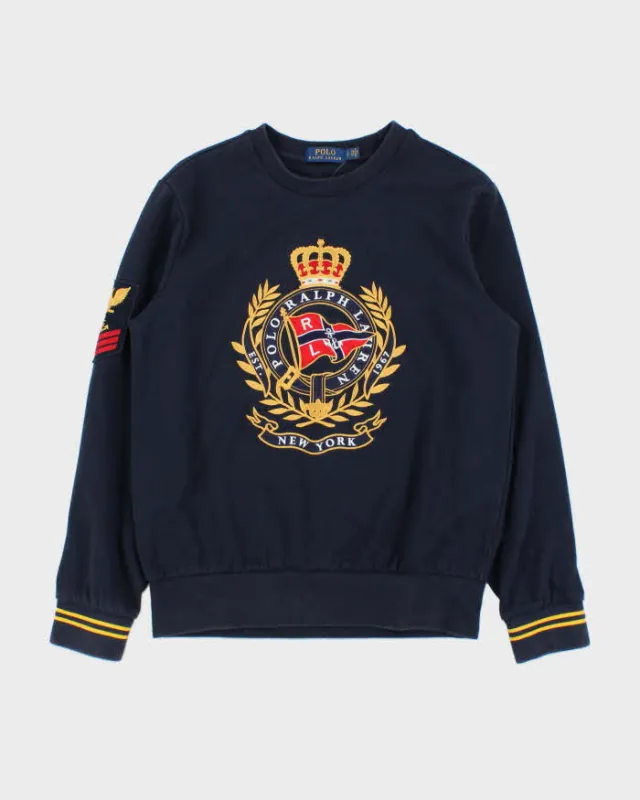 Vintage Polo Ralph Lauren New York Navy Patch Embroidered Heavyweight Crewneck Sweatshirt - S made by Ralph Lauren