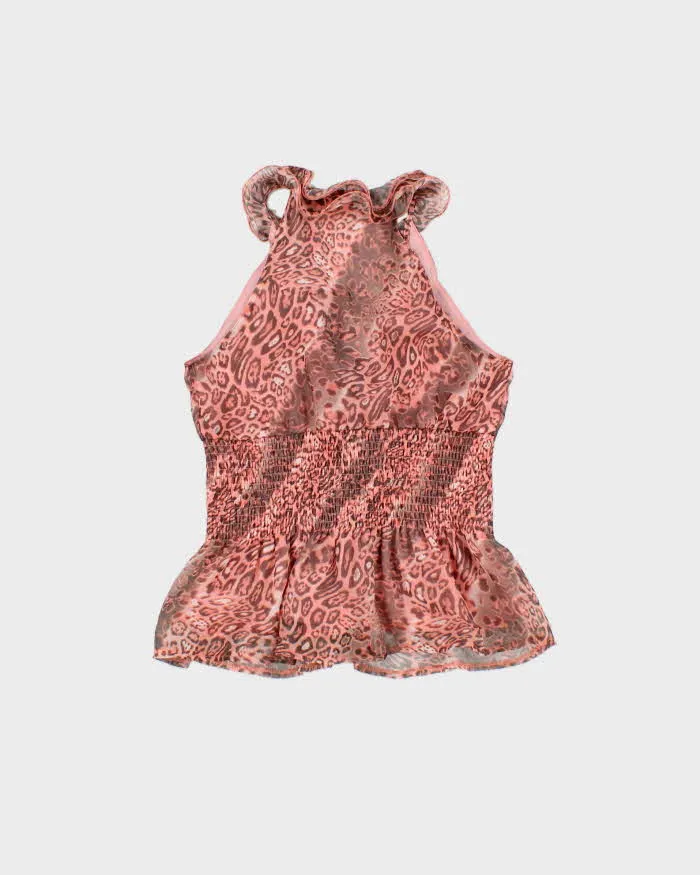 Vintage Y2k 2000s Marineblu Leopard Print Ruffle Shirred Waist Top - S sold by Rokit product image thumbnail 2