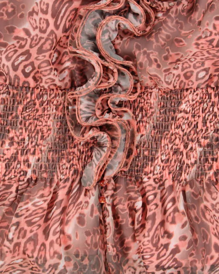Vintage Y2k 2000s Marineblu Leopard Print Ruffle Shirred Waist Top - S sold by Rokit product image thumbnail 4
