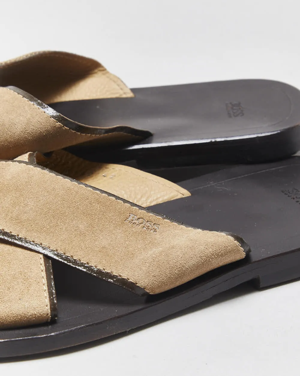 Vintage Hugo Boss Tan Suede Cross-Over Slip On Sandals - UK8 sold by Rokit product image thumbnail 5