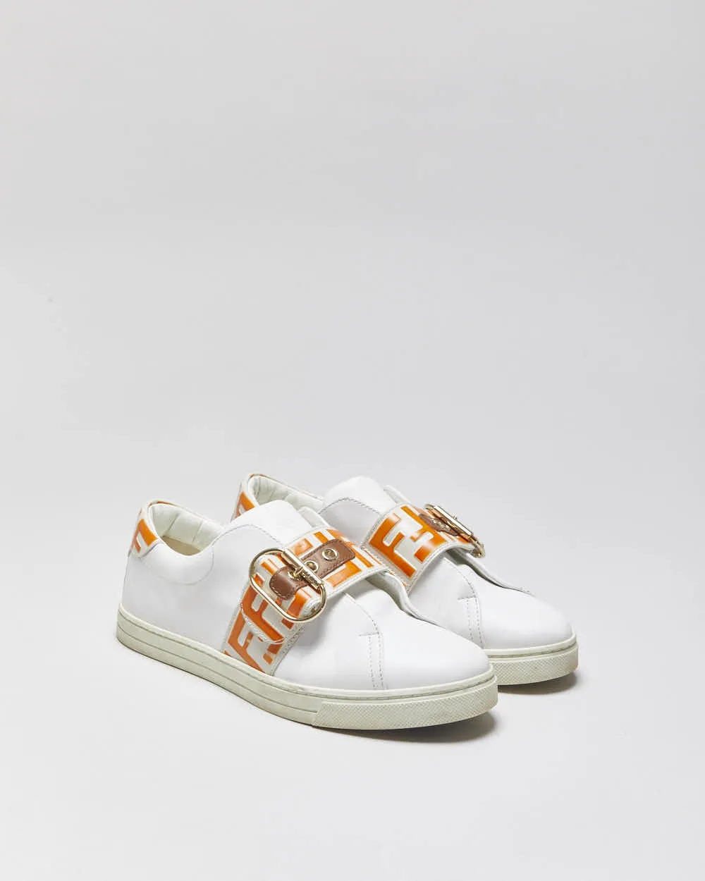 2022 Fendi Signature FF Monogram Strap Buckle Leather Women's Low Top Trainers - UK5.5 sold by Rokit
