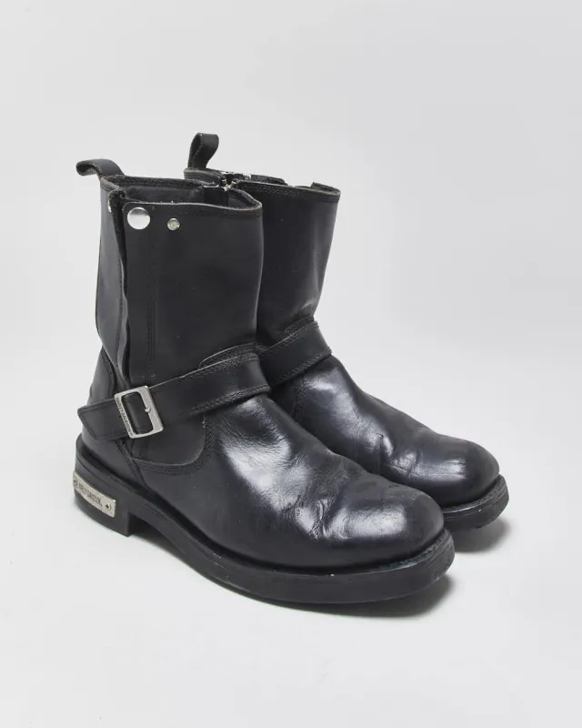 Vintage Harley Davidson Leather Square Toe Buckle Ankle Biker Boots - UK9 made by Harley-Davidson