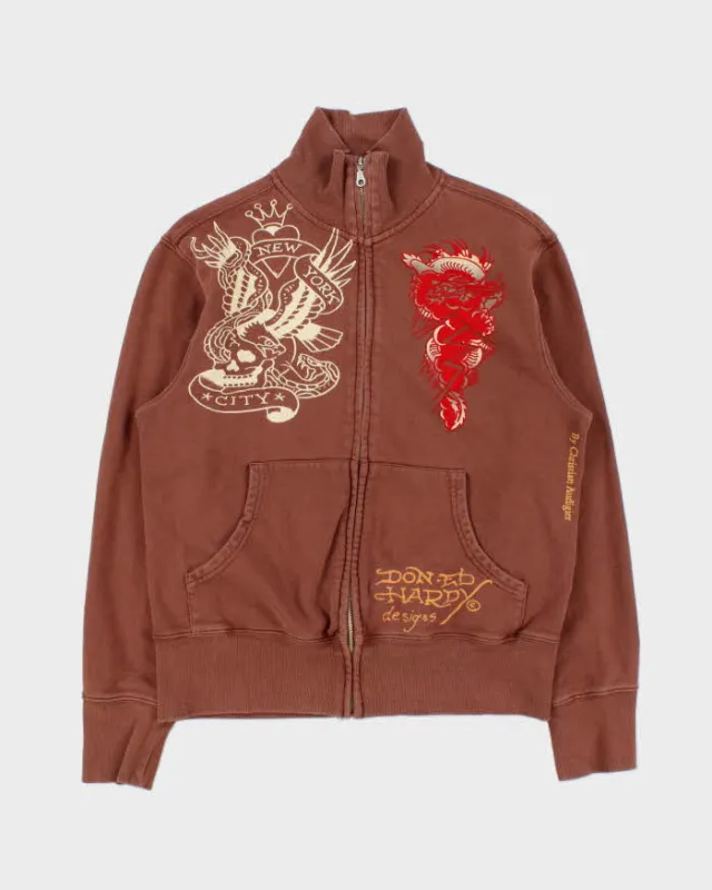 Vintage Y2K 00s Don Ed Hardy Heavyweight Graphic Zip-Up Track Sweatshirt - M made by Ed Hardy