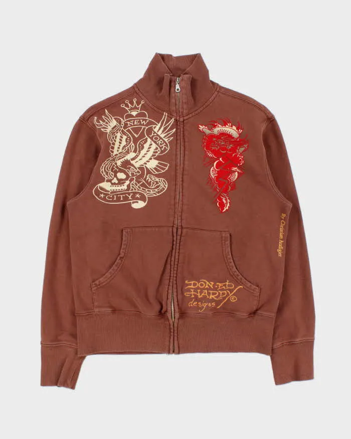 Vintage Y2K 00s Don Ed Hardy Heavyweight Graphic Zip-Up Track Sweatshirt - M sold by Rokit