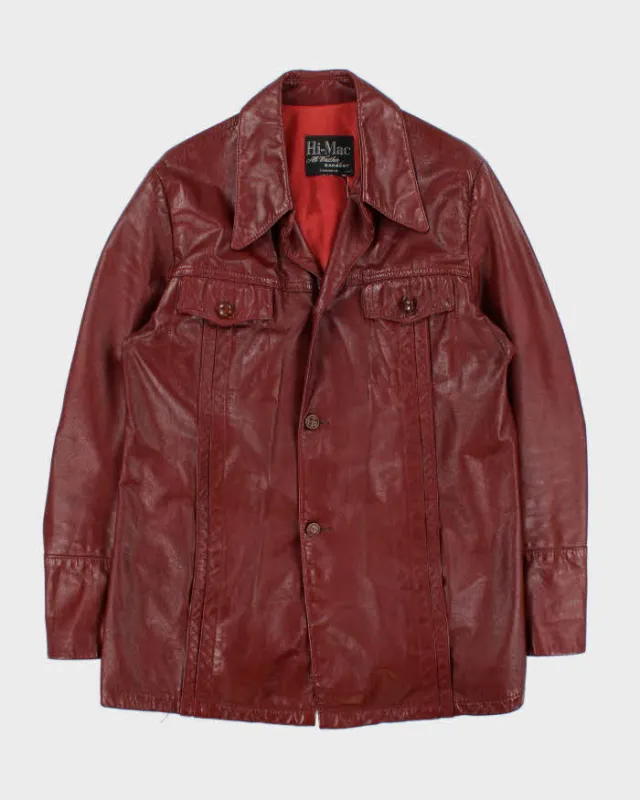 Vintage 1970s Hi-Mac Burgundy All Weather Made In Canada Button Front Leather Jacket - XL made by Rokit