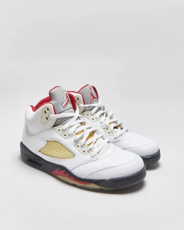 2012 Nike Air Jordan 5 Retro 'White Fire Red/Silver' Leather Trainers - UK10 made by Jordan