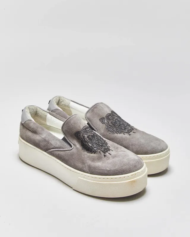 Kenzo Tiger Grey Suede Women's Platform Slip-On Trainers - UK5 made by Kenzo