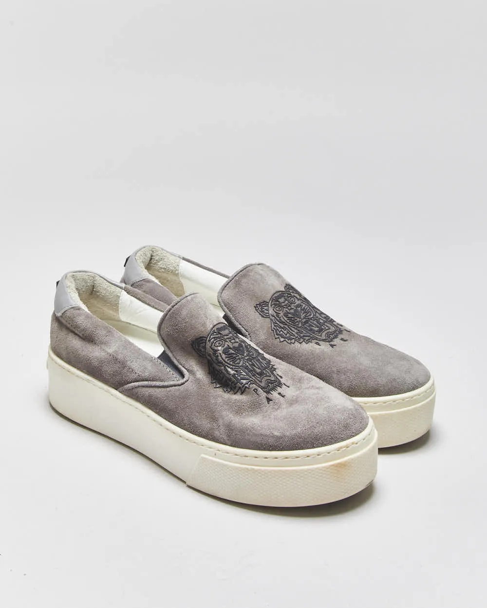 Kenzo Tiger Grey Suede Women's Platform Slip-On Trainers - UK5 sold by Rokit