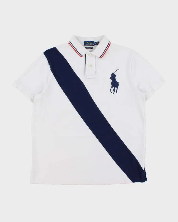 Vintage Polo Ralph Lauren Striped Big Pony Custom Slim Fit Short Sleeve Polo Shirt - L sold by Rokit