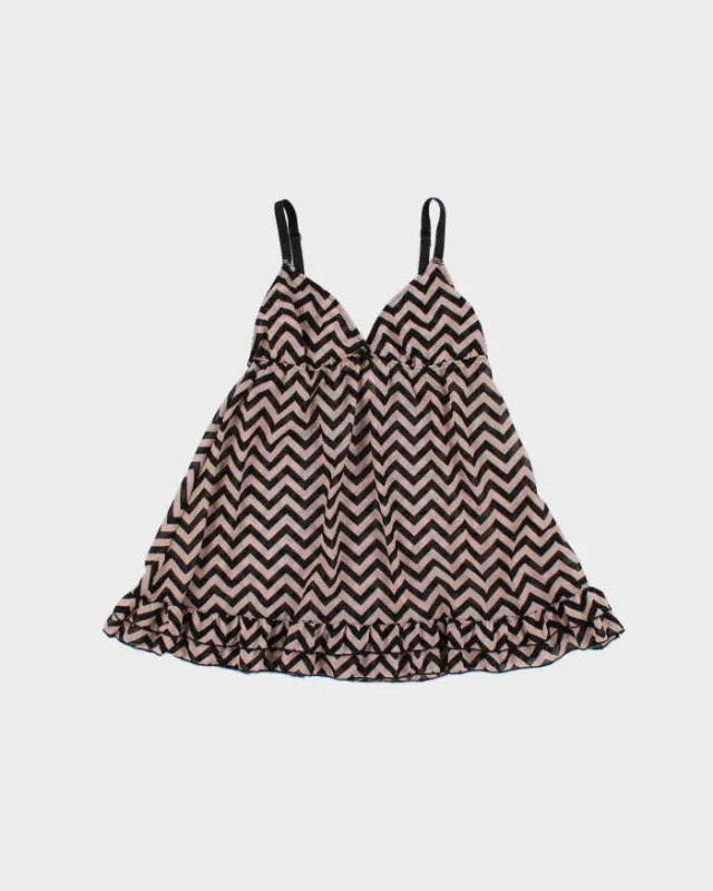 Vintage Y2k 2000s Lver Zigzag Print Mesh Cami Top - S made by Rokit
