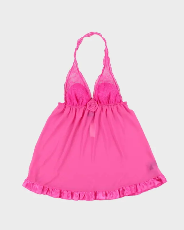 DSWT Y2k 2000s La Senza Mesh Ruffle Halter Neck Top - M made by Rokit