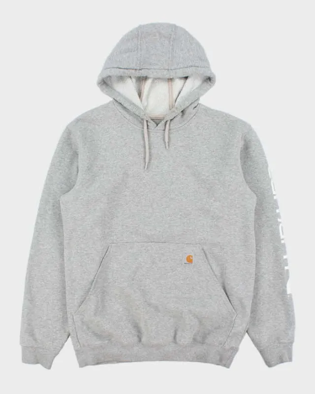 Vintage Carhartt Marl Grey Midweight Sleeve Logo Original Fit Pullover Hoodie - S made by Carhartt