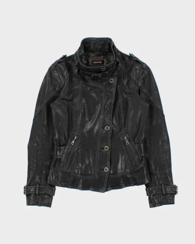 Vintage Y2K 00s Danier Women's Contrast Stitch Italian Leather Belted Moto Jacket - S made by Rokit