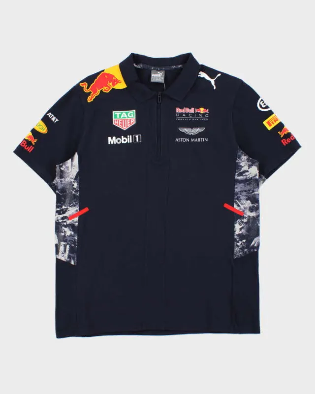 Vintage Puma Red Bull Racing Aston Martin F1 Short Sleeve Zip Polo Shirt - L made by Puma
