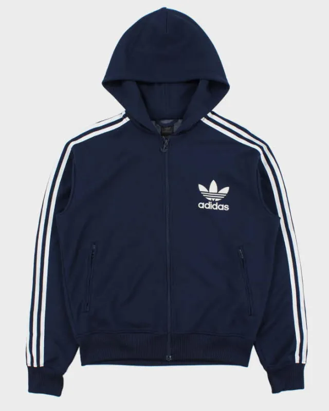 Vintage Y2K 00s Adidas Originals Navy Classic Trefoil Hooded Track Jacket - M made by Adidas