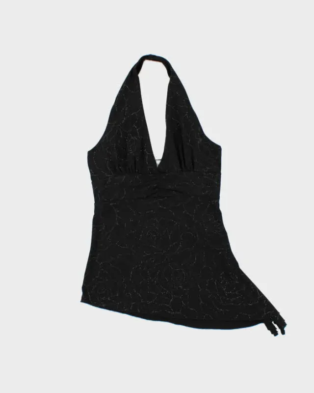 Vintage Y2k 2000s Suzy Glittery Asymmetric Hem Halter Neck Top - S made by Rokit